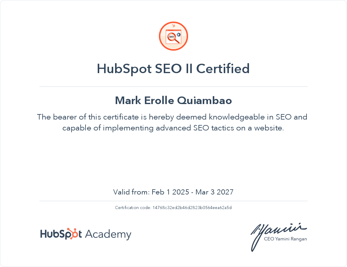 SEO 2 Certificate image